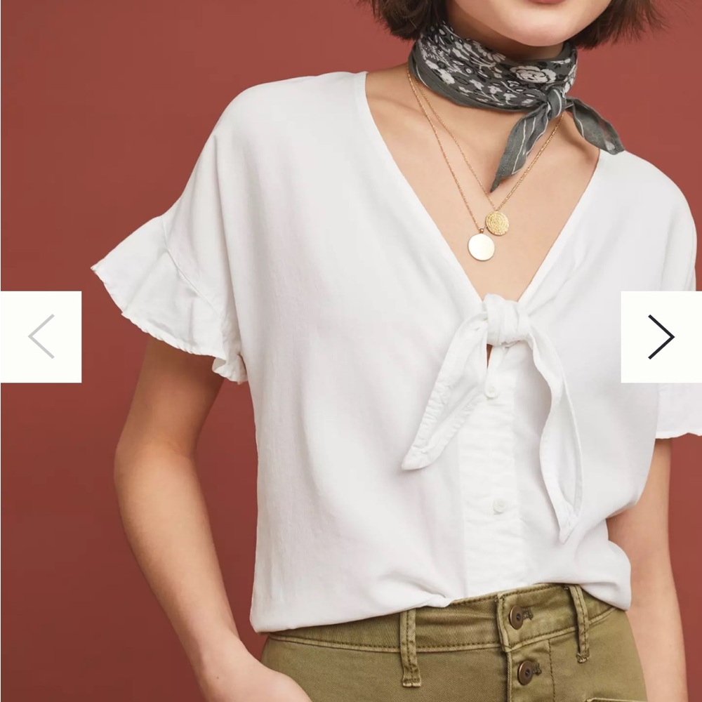 Cloth & stone white tie front button up shirt sleeve ruffle blouse top 1x
